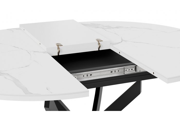 Стол обеденный раздвижной «Дуглас» Тип 1 Черный муар, Стекло матовое белый мрамор