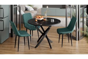 Стол обеденный раздвижной Дуглас Тип 1 Черный муар, Стекло матовое черный мрамор