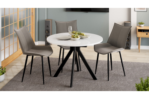 Стол обеденный раздвижной Дуглас Тип 2 Черный муар, Стекло глянцевое белое