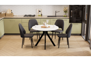 Стол обеденный раздвижной Дуглас Тип 2 Черный муар, Стекло глянцевое белое