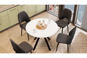 Стол обеденный раздвижной Дуглас Тип 2 Черный муар, Стекло глянцевое белое