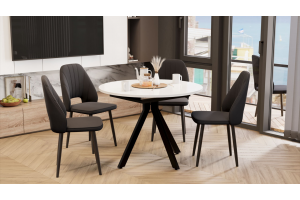 Стол обеденный раздвижной Дуглас Тип 2 Черный муар, Стекло глянцевое белое