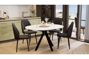 Стол обеденный раздвижной Дуглас Тип 2 Черный муар, Стекло глянцевое белое