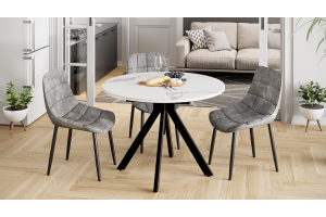 Стол обеденный раздвижной Дуглас Тип 2 Черный муар, Стекло матовое белый мрамор