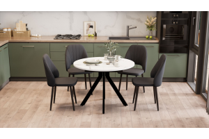 Стол обеденный раздвижной Дуглас Тип 2 Черный муар, Стекло матовое белый мрамор