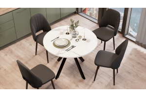 Стол обеденный раздвижной Дуглас Тип 2 Черный муар, Стекло матовое белый мрамор