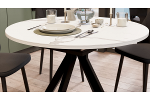 Стол обеденный раздвижной Дуглас Тип 2 Черный муар, Стекло матовое белый мрамор