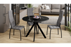 Стол обеденный раздвижной Дуглас Тип 2 Черный муар, Стекло матовое черный мрамор