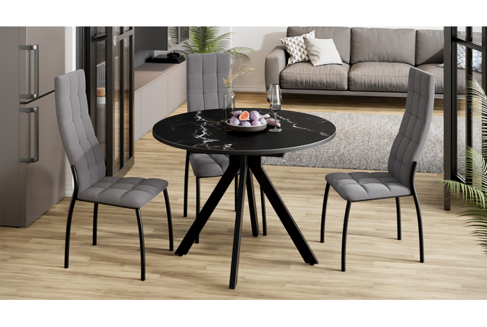 Стол обеденный раздвижной «Дуглас» Тип 2 Черный муар, Стекло матовое черный мрамор