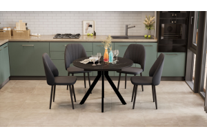 Стол обеденный раздвижной Дуглас Тип 2 Черный муар, Стекло матовое черный мрамор