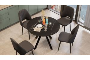 Стол обеденный раздвижной Дуглас Тип 2 Черный муар, Стекло матовое черный мрамор