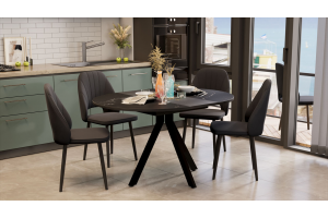 Стол обеденный раздвижной Дуглас Тип 2 Черный муар, Стекло матовое черный мрамор