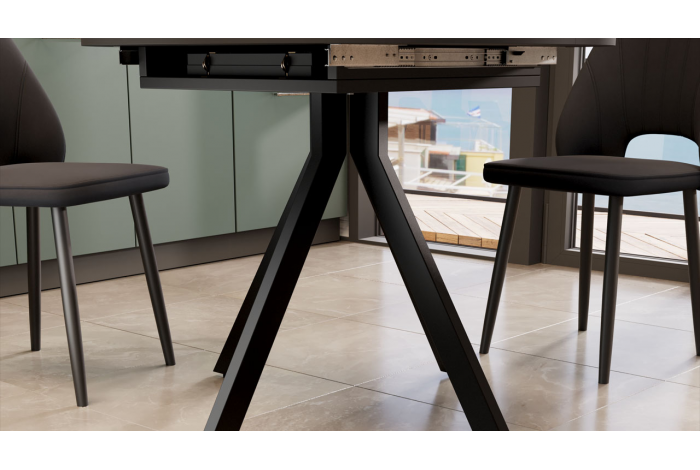 Стол обеденный раздвижной «Дуглас» Тип 2 Черный муар, Стекло матовое черный мрамор