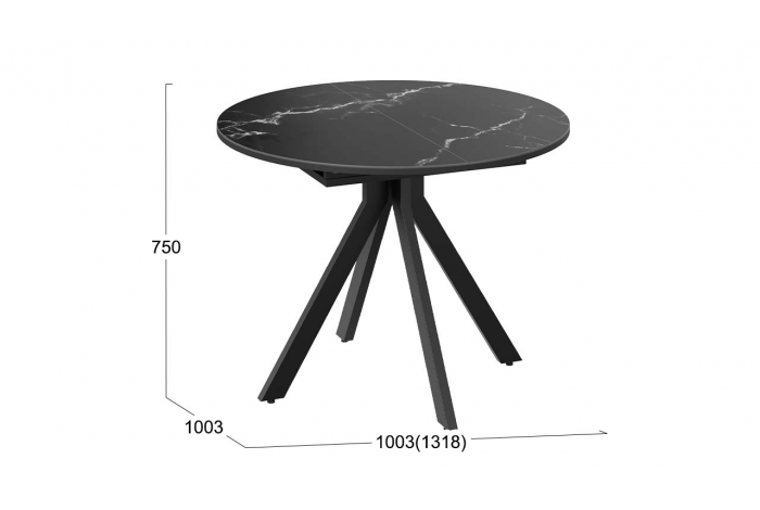 Стол обеденный раздвижной «Дуглас» Тип 2 Черный муар, Стекло матовое черный мрамор
