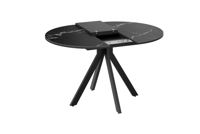 Стол обеденный раздвижной «Дуглас» Тип 2 Черный муар, Стекло матовое черный мрамор