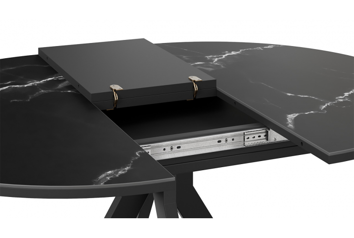 Стол обеденный раздвижной «Дуглас» Тип 2 Черный муар, Стекло матовое черный мрамор