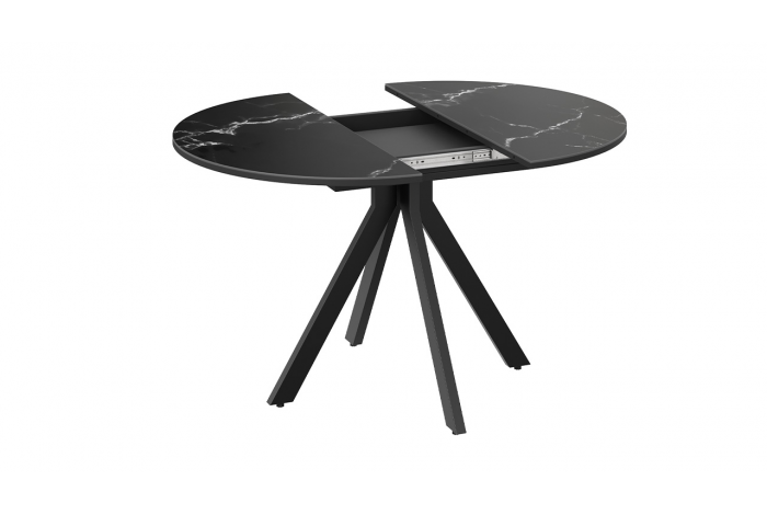Стол обеденный раздвижной «Дуглас» Тип 2 Черный муар, Стекло матовое черный мрамор