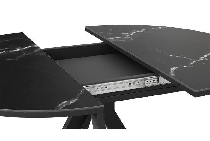 Стол обеденный раздвижной «Дуглас» Тип 2 Черный муар, Стекло матовое черный мрамор