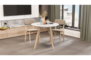 Стол обеденный Колумбия Тип 1 Б-271 Белый матовый, Металл белый, Натуральное дерево