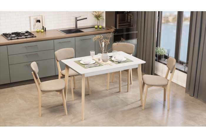 Стол обеденный «Ливерпуль» Тип 3 - Б-293 Белый матовый, Натуральное дерево