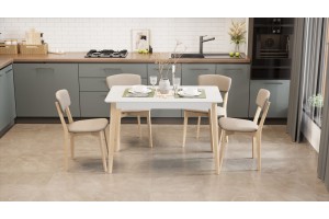 Стол обеденный Ливерпуль Тип 3 Б-293 Белый матовый, Натуральное дерево