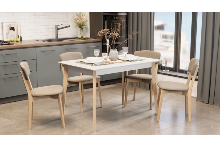 Стол обеденный «Ливерпуль» Тип 3 - Б-293 Белый матовый, Натуральное дерево