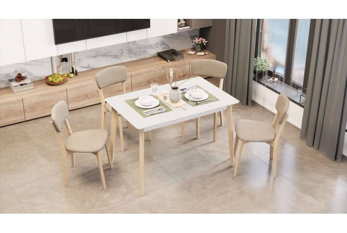 Стол обеденный «Ливерпуль» Тип 3 - Б-293 Белый матовый, Натуральное дерево