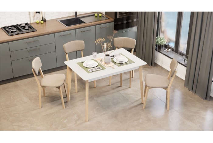 Стол обеденный «Ливерпуль» Тип 3 - Б-293 Белый матовый, Натуральное дерево