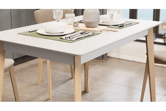 Стол обеденный «Ливерпуль» Тип 3 - Б-293 Белый матовый, Натуральное дерево