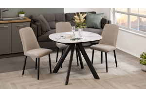 Стол обеденный раздвижной Найтон Тип 1 Черный муар, Керамика матовая белый мрамор