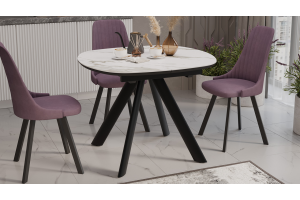 Стол обеденный раздвижной Найтон Тип 1 Черный муар, Керамика матовая белый мрамор