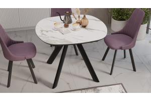 Стол обеденный раздвижной Найтон Тип 1 Черный муар, Керамика матовая белый мрамор