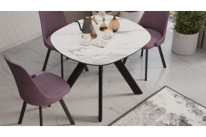 Стол обеденный раздвижной Найтон Тип 1 Черный муар, Керамика матовая белый мрамор