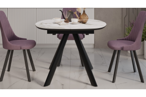 Стол обеденный раздвижной Найтон Тип 1 Черный муар, Керамика матовая белый мрамор