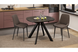 Стол обеденный раздвижной Найтон Тип 1 Черный муар, Керамика матовая черный мрамор