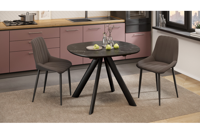 Стол обеденный раздвижной «Найтон» Тип 1 Черный муар, Керамика матовая черный мрамор