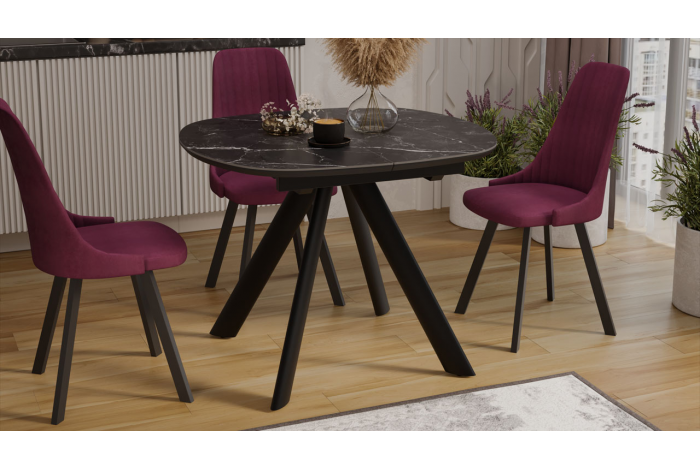 Стол обеденный раздвижной «Найтон» Тип 1 Черный муар, Керамика матовая черный мрамор