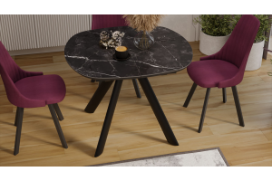 Стол обеденный раздвижной Найтон Тип 1 Черный муар, Керамика матовая черный мрамор