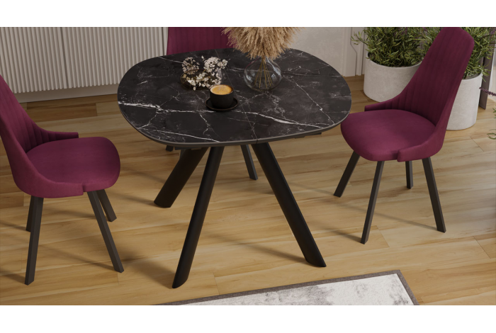 Стол обеденный раздвижной «Найтон» Тип 1 Черный муар, Керамика матовая черный мрамор