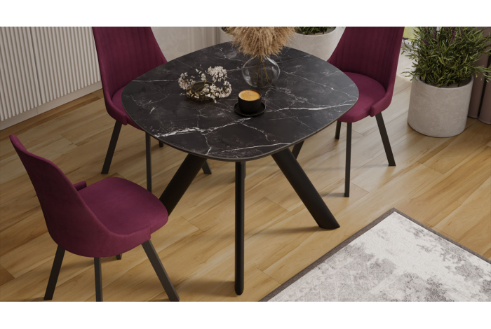 Стол обеденный раздвижной «Найтон» Тип 1 Черный муар, Керамика матовая черный мрамор