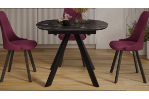 Стол обеденный раздвижной Найтон Тип 1 Черный муар, Керамика матовая черный мрамор