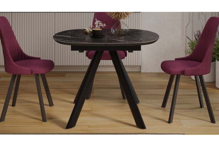 Стол обеденный раздвижной «Найтон» Тип 1 Черный муар, Керамика матовая черный мрамор