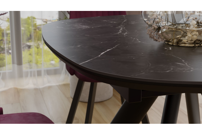 Стол обеденный раздвижной «Найтон» Тип 1 Черный муар, Керамика матовая черный мрамор