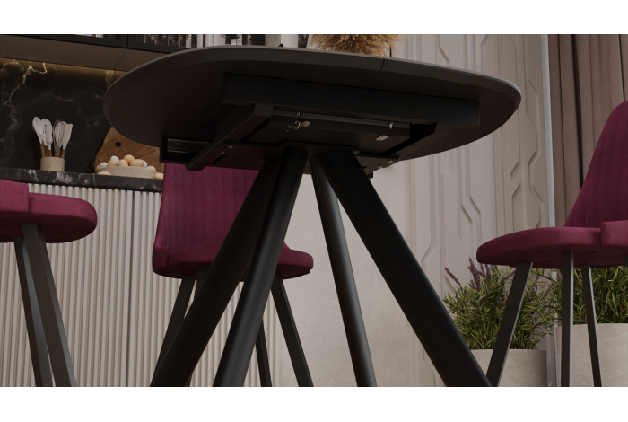 Стол обеденный раздвижной «Найтон» Тип 1 Черный муар, Керамика матовая черный мрамор