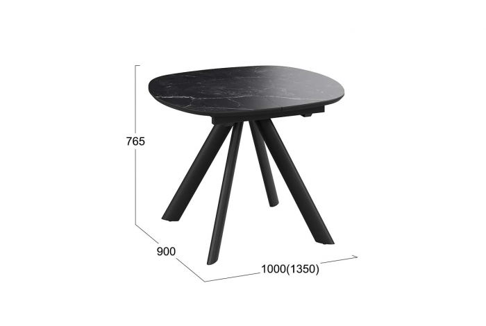 Стол обеденный раздвижной «Найтон» Тип 1 Черный муар, Керамика матовая черный мрамор