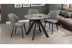 Стол обеденный раздвижной Найтон Тип 1 Черный муар, Керамика матовая серый мрамор