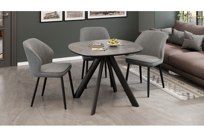 Стол обеденный раздвижной «Найтон» Тип 1 Черный муар, Керамика матовая серый мрамор