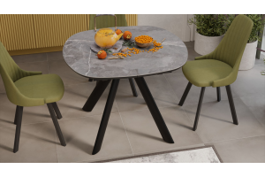 Стол обеденный раздвижной Найтон Тип 1 Черный муар, Керамика матовая серый мрамор