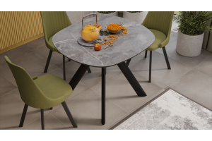 Стол обеденный раздвижной Найтон Тип 1 Черный муар, Керамика матовая серый мрамор