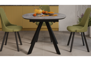 Стол обеденный раздвижной Найтон Тип 1 Черный муар, Керамика матовая серый мрамор